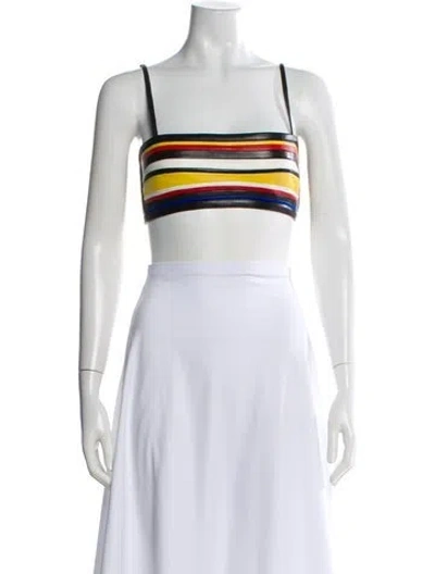 Pre-owned Balmain Lamb Leather Striped Crop Top In Black