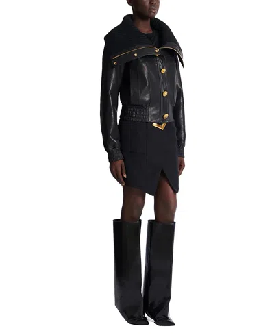 Balmain Lambskin And Knit Bomber Jacket In Black