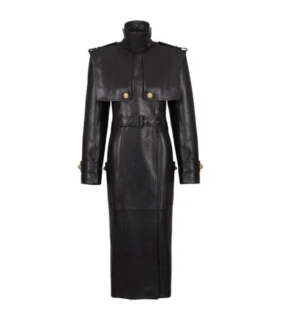 Balmain Belted Lambskin Trench Coat In Black