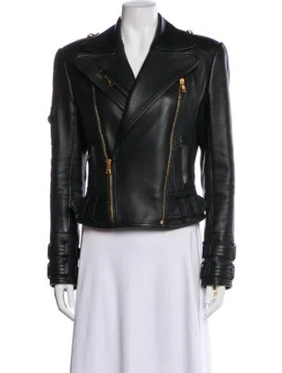 Pre-owned Balmain Lambskin Biker Jacket In Black