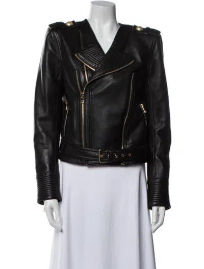 Pre-owned Balmain Lambskin Biker Jacket In Black