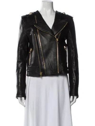 Pre-owned Balmain Lambskin Biker Jacket In Black