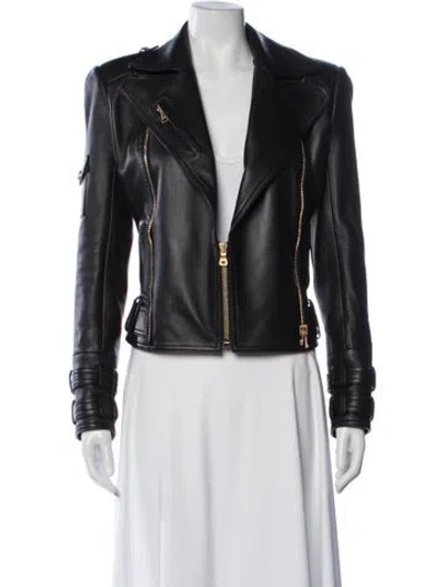Pre-owned Balmain Lambskin Biker Jacket In Black
