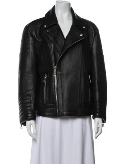Pre-owned Balmain Lambskin Biker Jacket In Blue