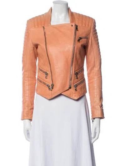Pre-owned Balmain Lambskin Biker Jacket In Orange
