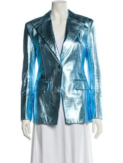 Pre-owned Balmain Lambskin Blazer In Blue