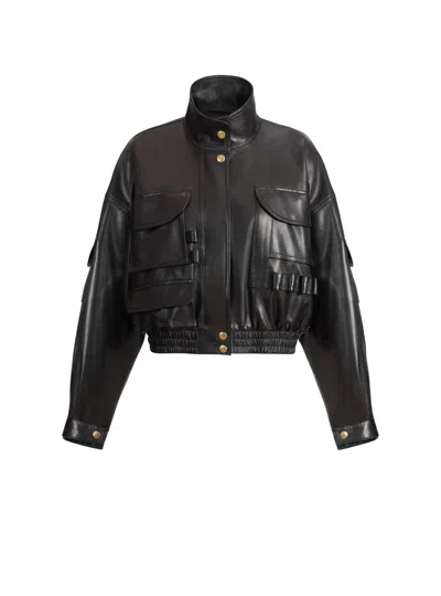 Balmain Lambskin Bomber Jacket In Black
