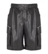 Balmain Leather Cargo Bermuda Shorts In Black