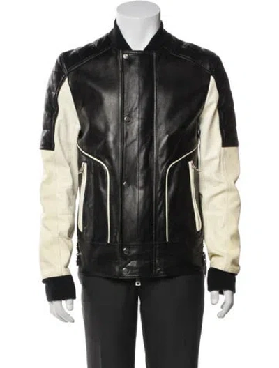 Pre-owned Balmain Lambskin Colorblock Pattern Moto Jacket In Black