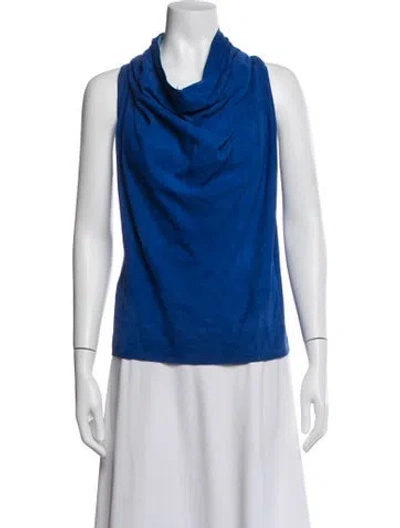 Pre-owned Balmain Lambskin Cowl Neck Top In Blue