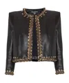 Balmain Lambskin Edge-to-edge Jacket With Chain Trim In Black