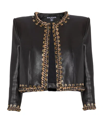 BALMAIN LAMBSKIN EDGE-TO-EDGE JACKET WITH CHAIN TRIM