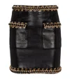 Balmain Short Lambskin Skirt With Chains In Black