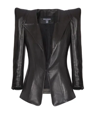 Balmain Lambskin Fitted Jacket In Black