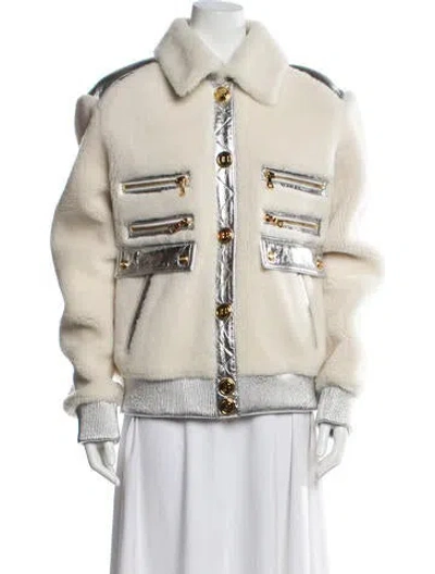 Pre-owned Balmain Lambskin Jacket W/ Tags In Silver