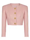 Balmain Women Long Sleeves Buttoned Lambskin Cropped Jacket In Pink