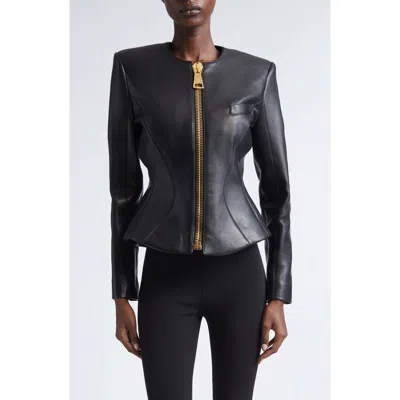 Balmain Lambskin Leather Basque Jacket In Black