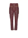 Balmain Lambskin Leather Cargo Pants In Burgundy