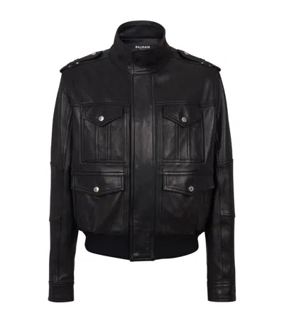 Balmain Lambskin Leather Jacket With 4 Pockets In Black