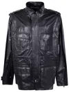 Balmain Men Lambskin Leather Mid Length Parka In Black