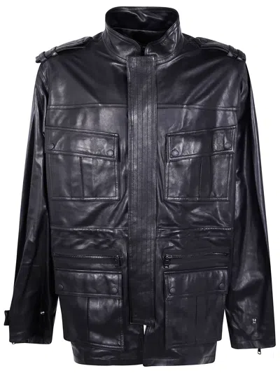 BALMAIN BALMAIN LAMBSKIN LEATHER MID LENGTH PARKA