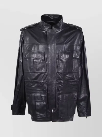 BALMAIN LAMBSKIN LEATHER MID LENGTH PARKA