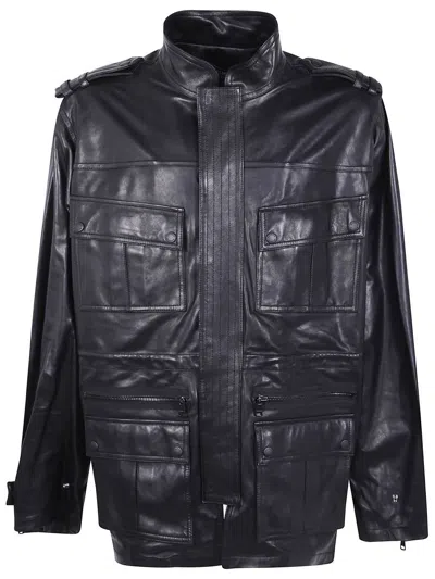 BALMAIN BALMAIN LAMBSKIN LEATHER MID LENGTH PARKA CLOTHING