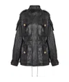 Balmain Lambskin Leather Parka With Topstitched Diamond Pattern In Black