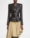 Balmain Paneled Embellished Leather Peplum Jacket In Black