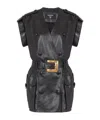 Balmain Lambskin Leather Short Belted Dress In Black