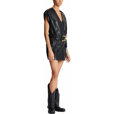 BALMAIN BALMAIN LAMBSKIN LEATHER SHORT BELTED DRESS