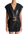 Balmain Lambskin Leather Short Belted Dress In Black