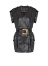 Balmain Lambskin Leather Short Belted Dress In Black