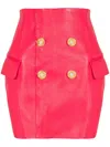 Balmain 4-button Leather Mini Skirt In Red
