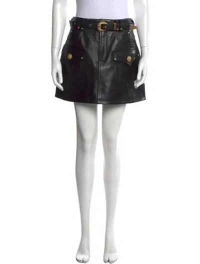 Pre-owned Balmain Lambskin Mini Skirt W/ Tags In Black