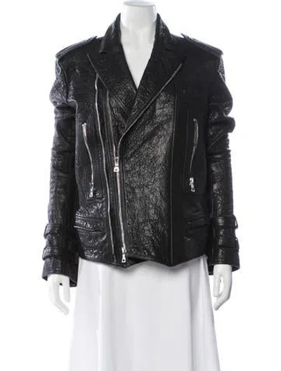 Pre-owned Balmain Lambskin Moto Jacket In Black