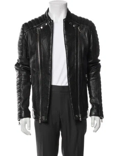 Pre-owned Balmain Lambskin Moto Jacket In Black