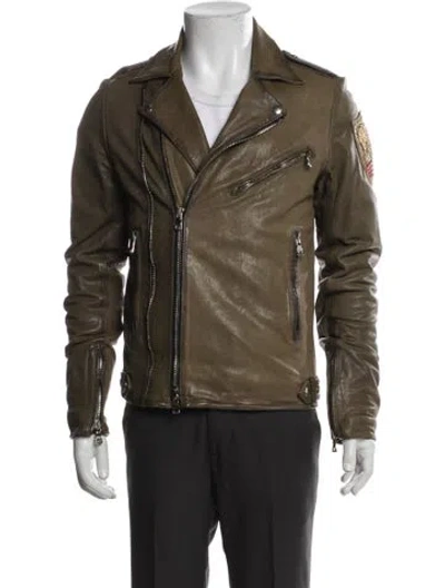 Pre-owned Balmain Lambskin Moto Jacket In Green