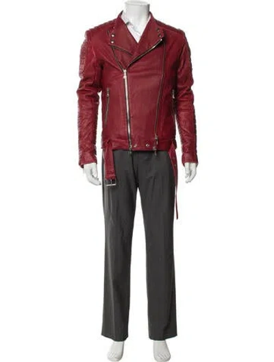Pre-owned Balmain Lambskin Moto Jacket In Red