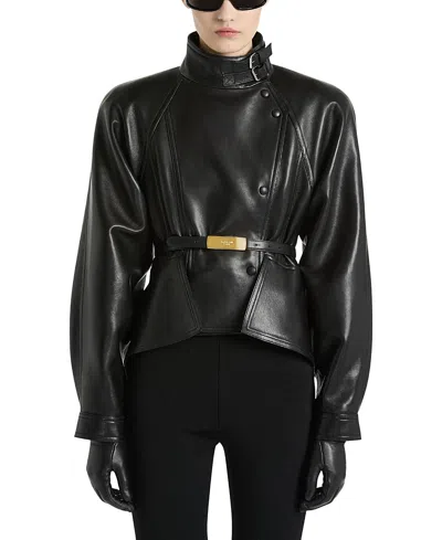 Balmain Lambskin Peplum Jacket In Black