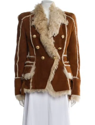 Pre-owned Balmain Lambskin Printed Faux Fur Jacket In Neutral