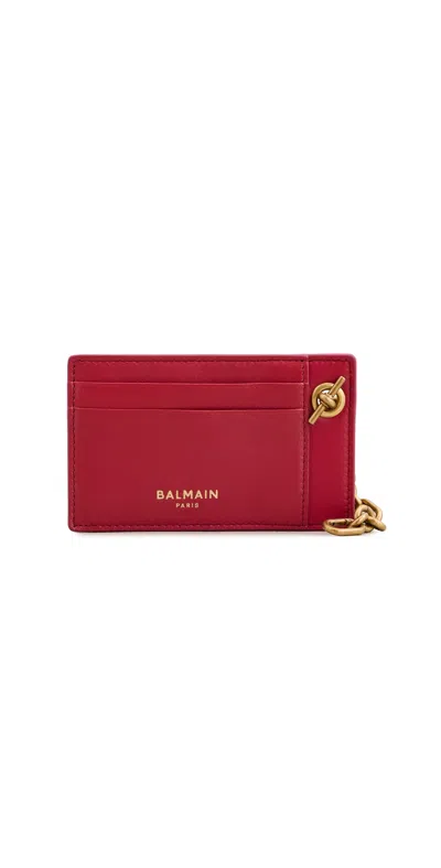 Balmain Lambskin Pulse Chain Card Holder Rouge Carmin