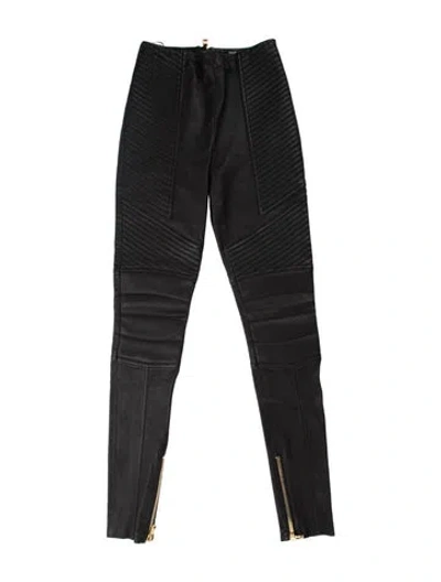 Pre-owned Balmain Lambskin Skinny Leg Pants In Black