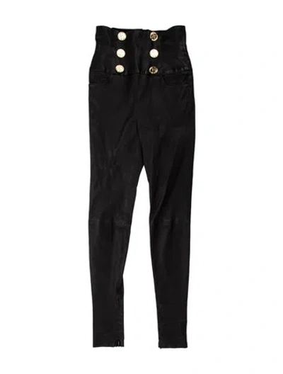 Pre-owned Balmain Lambskin Skinny Leg Pants In Black