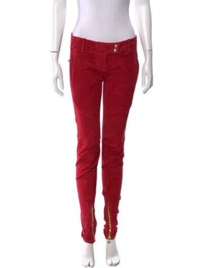 Pre-owned Balmain Lambskin Skinny Leg Pants In Red