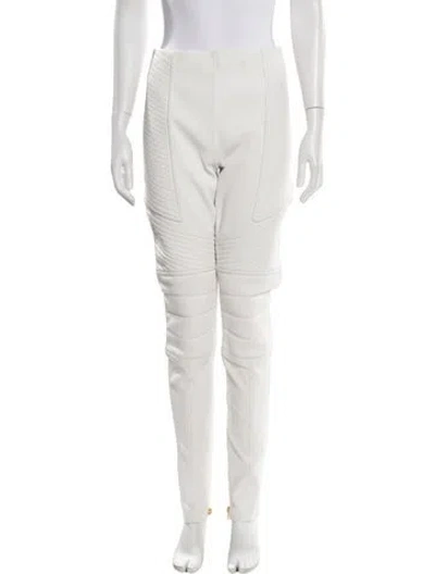Pre-owned Balmain Lambskin Skinny Leg Pants In White