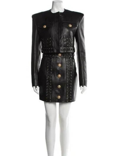 Pre-owned Balmain Lambskin Skirt Set In Black