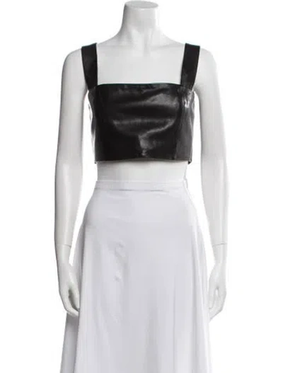 Pre-owned Balmain Lambskin Square Neckline Crop Top In Black