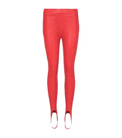 Balmain Quilted Leather Stirrup Leggings In Red