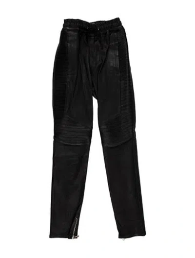 Pre-owned Balmain Lambskin Straight Leg Pants In Black